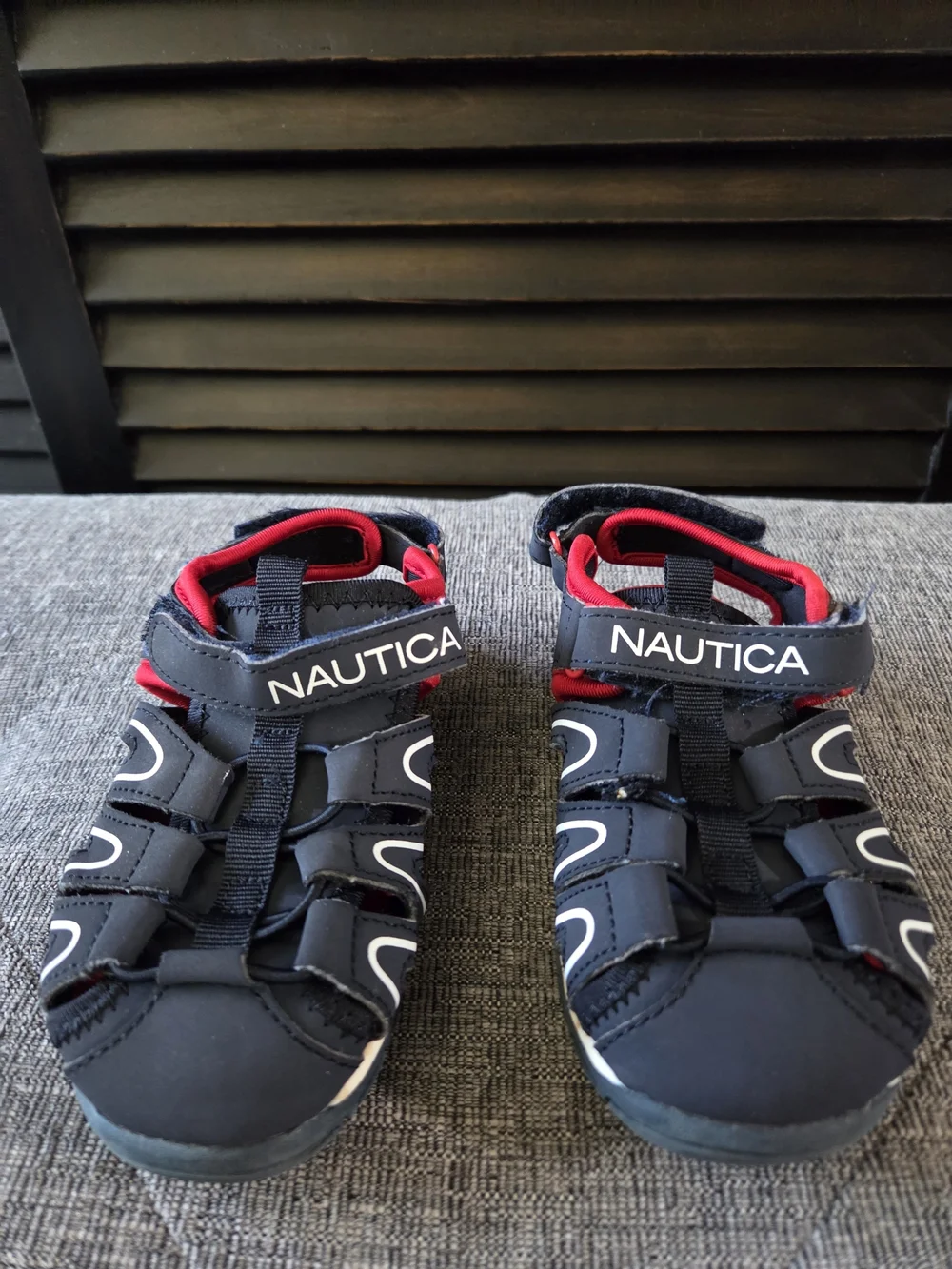 NAUTICA Toddler Boys Black Red Velcro Close Sandals Size 9 Close-Toe